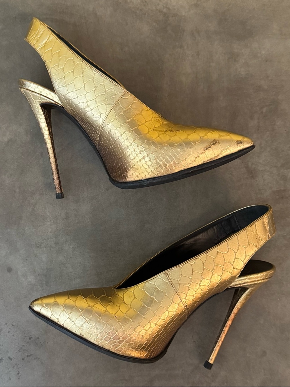 Giuseppe Zanotti Metallic Gold Python-Embossed Leather Slingback Pumps